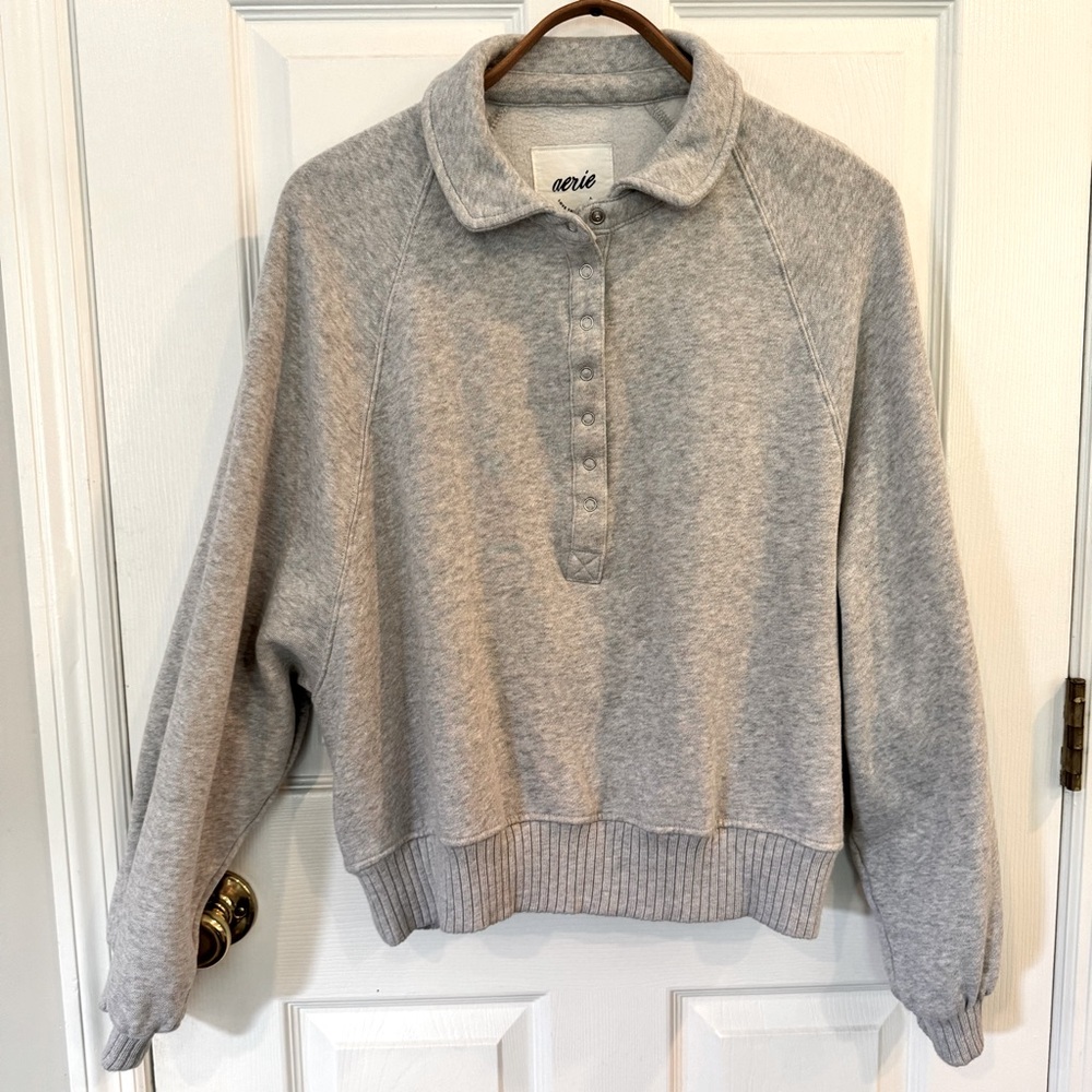 Aerie Gray Button-Up Sweatshirt